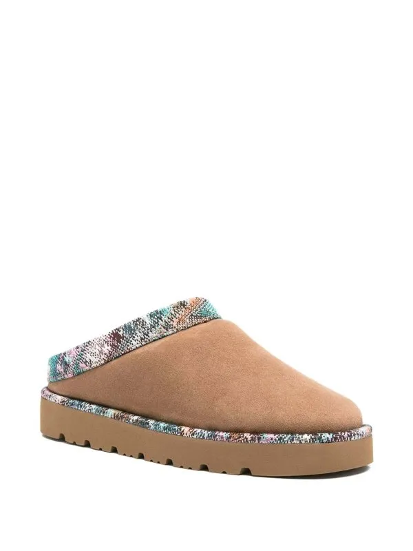 Patterned-Trim Slippers