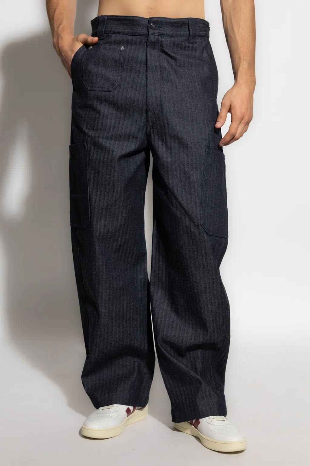 Cargo Trousers In Herringbone Denim