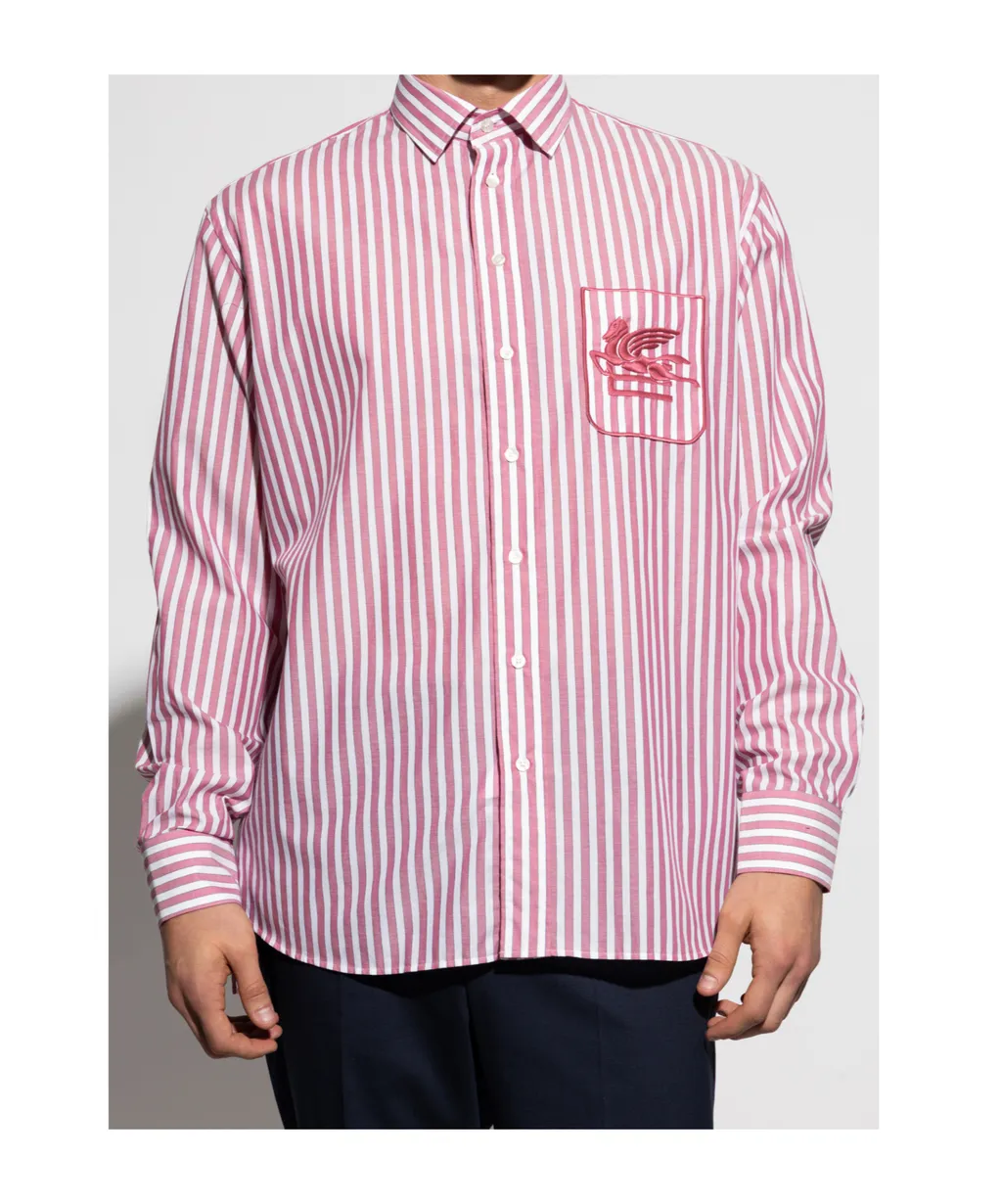 Etro Pegaso Embroidered Striped Shirt