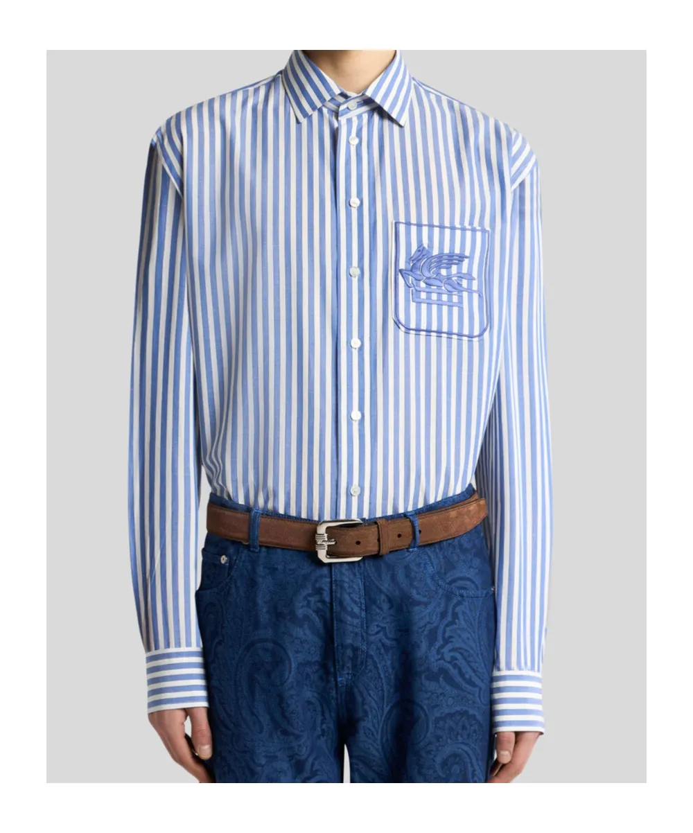 Etro Pegaso Embroidered Striped Shirt