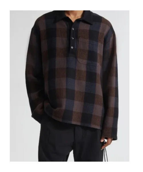 Plaid Long-Sleeved Polo Shirt