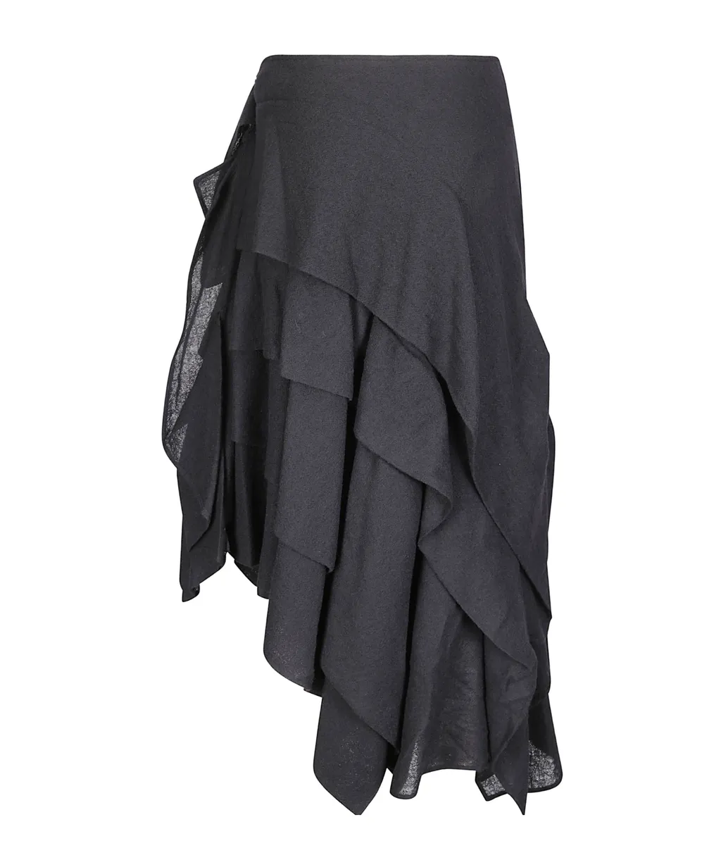 Yohji Yamamoto Tucked Stitched Asymmetric Midi Skirt