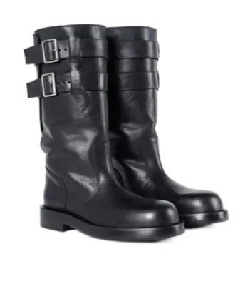 Double-Buckle Calfskin Boots