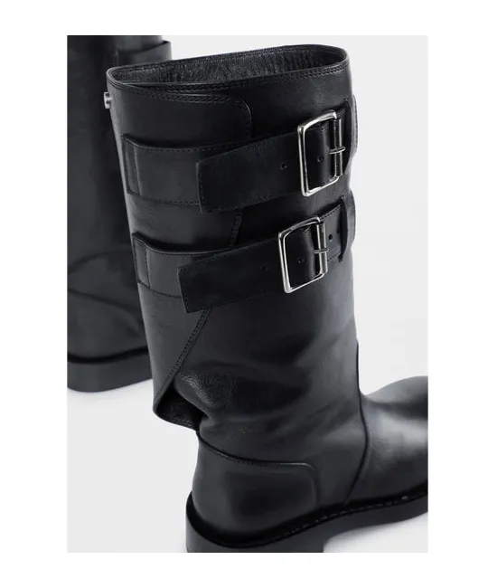 Double-Buckle Calfskin Boots