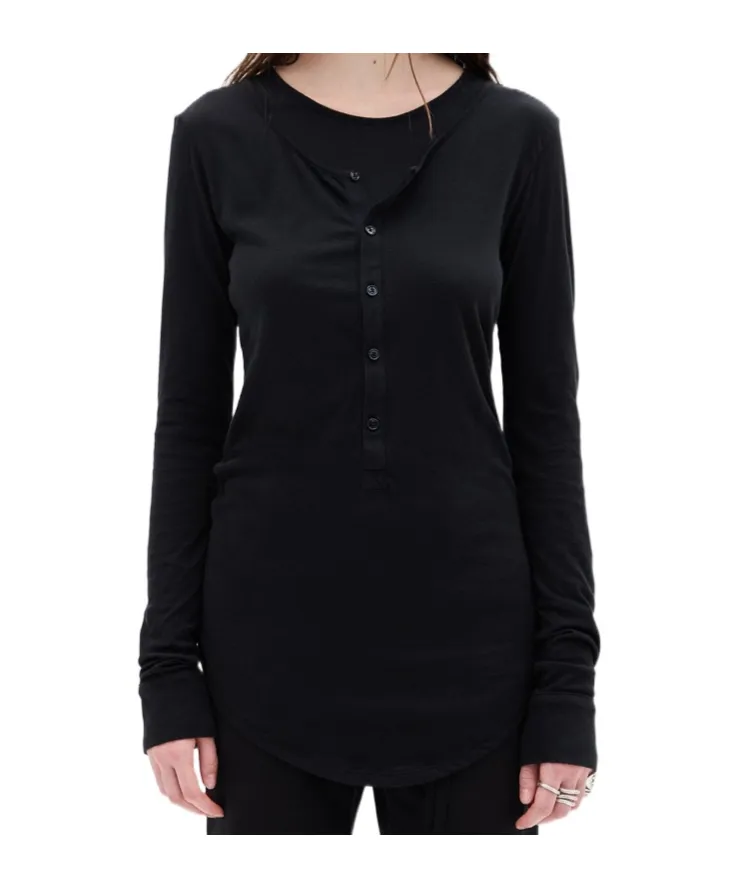 Vero Button-Front Long-Sleeve T-Shirt