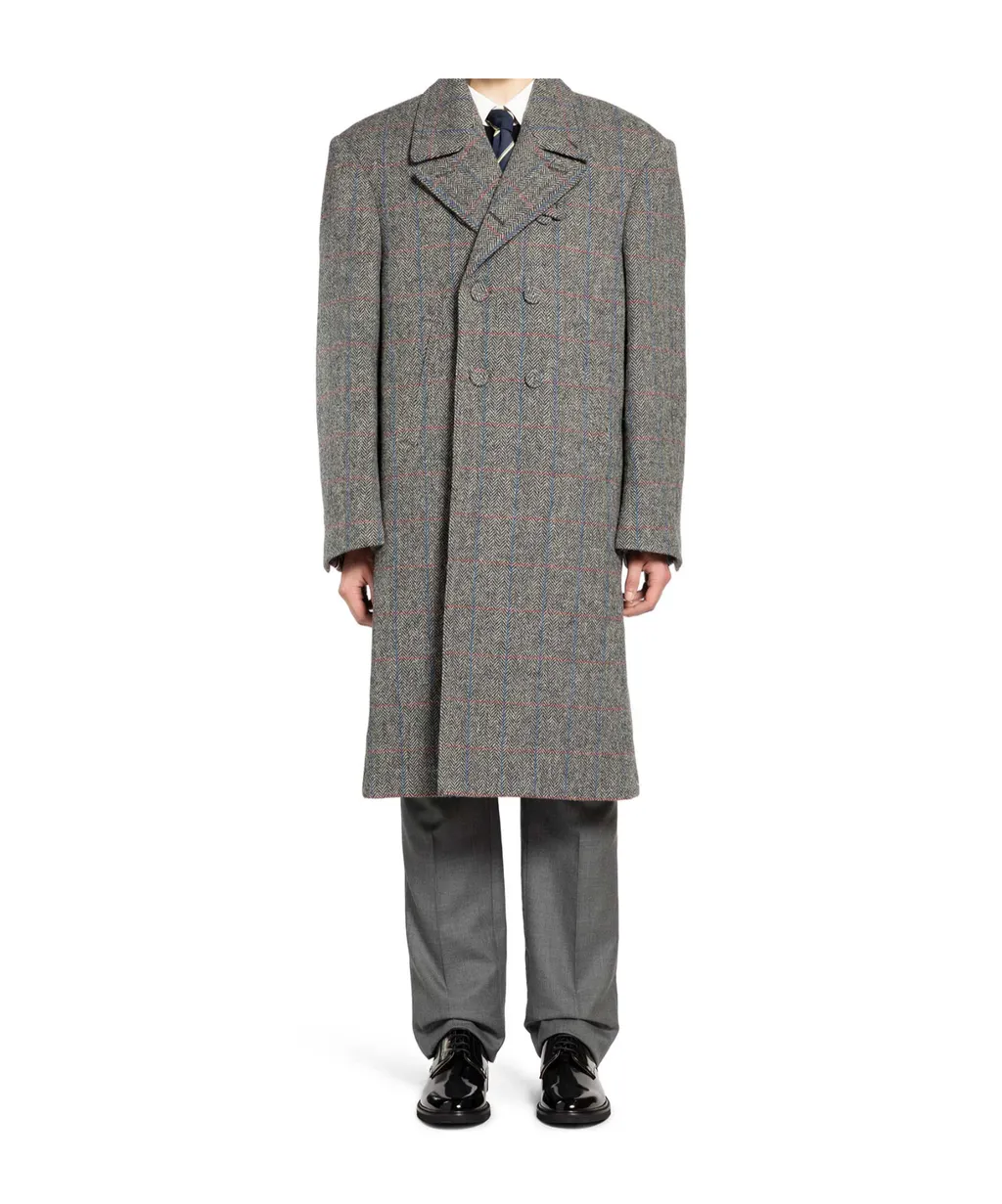 Checked Double-Breasted Coat