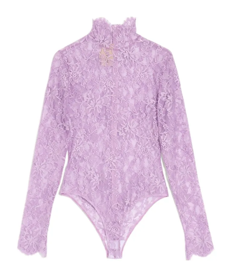 Valentino Lace Detailed Mock Neck Bodysuit