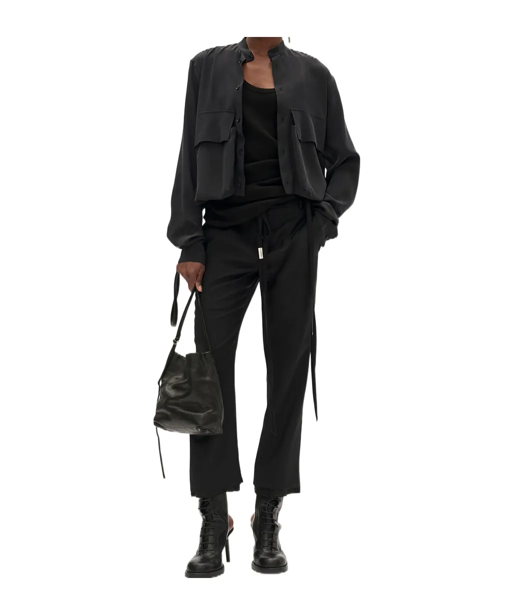 Drawstring Wool Straight Trousers