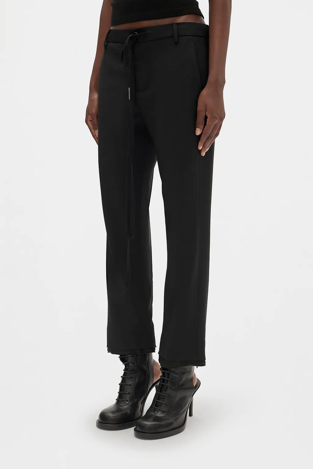 Drawstring Wool Straight Trousers