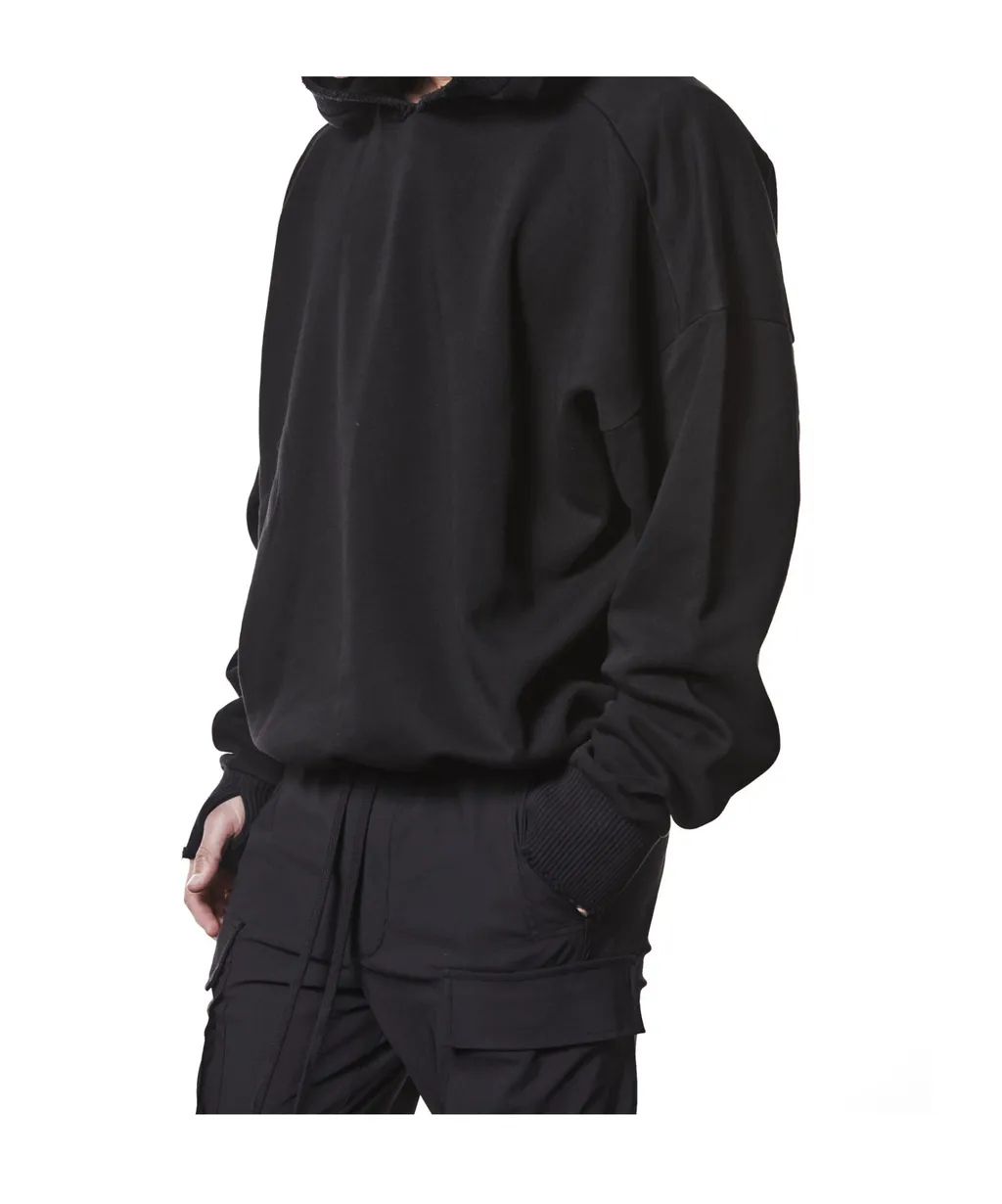 Ribbed-Trim Long-Sleeve Hoodie