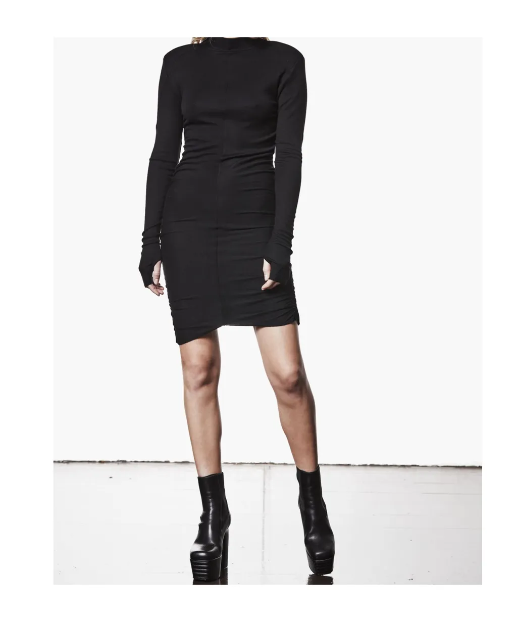 Gathered High-Neck Mini Dress