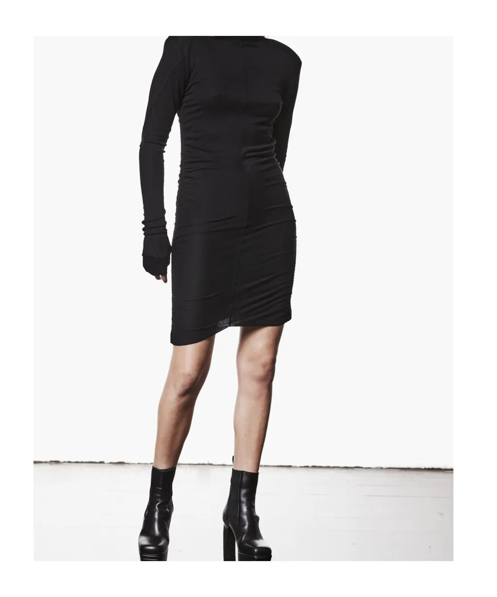 Gathered High-Neck Mini Dress