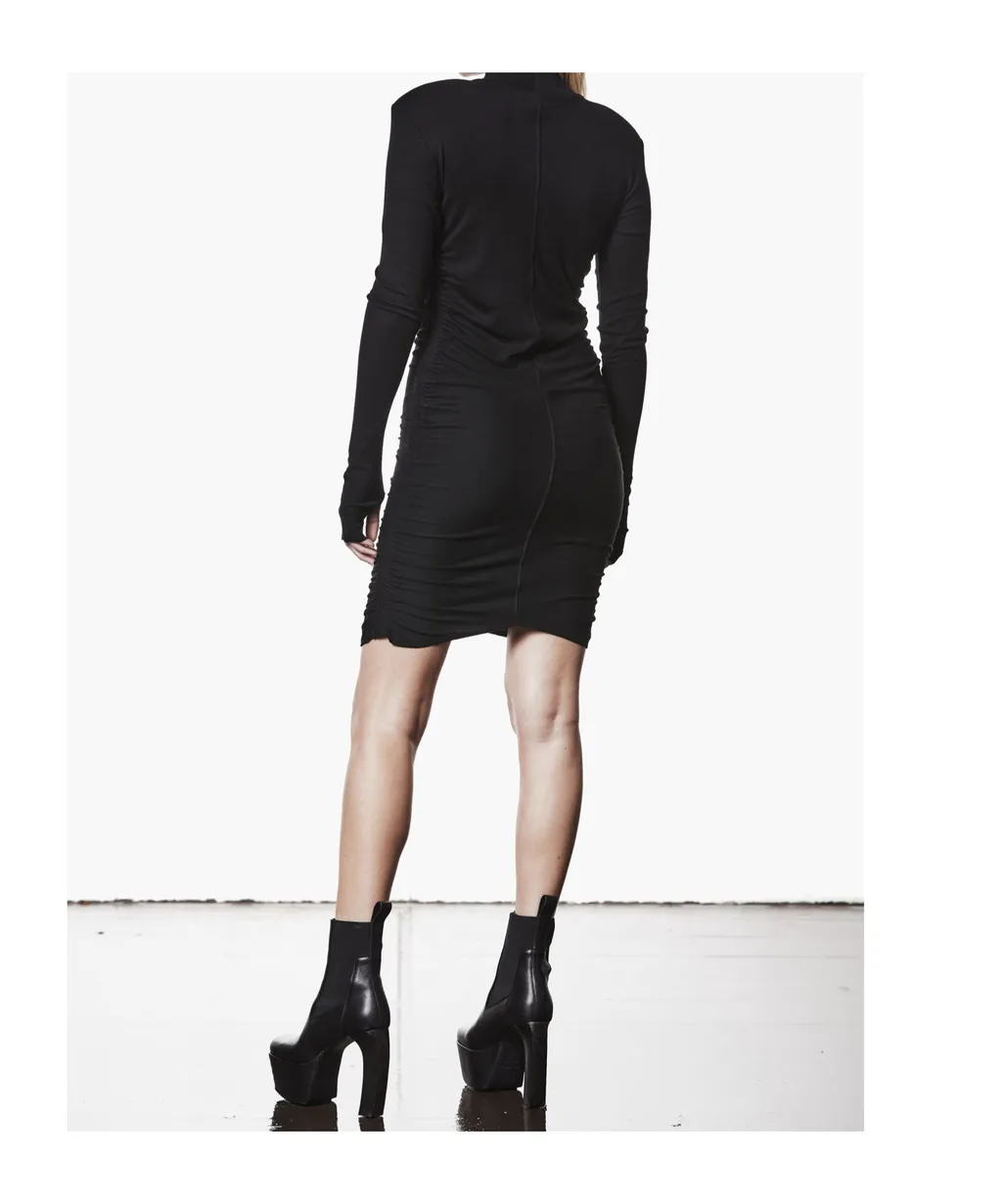 Gathered High-Neck Mini Dress