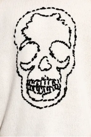 Skull-Embroidered Distressed Sweater