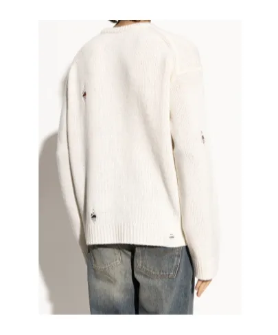 Skull-Embroidered Distressed Sweater
