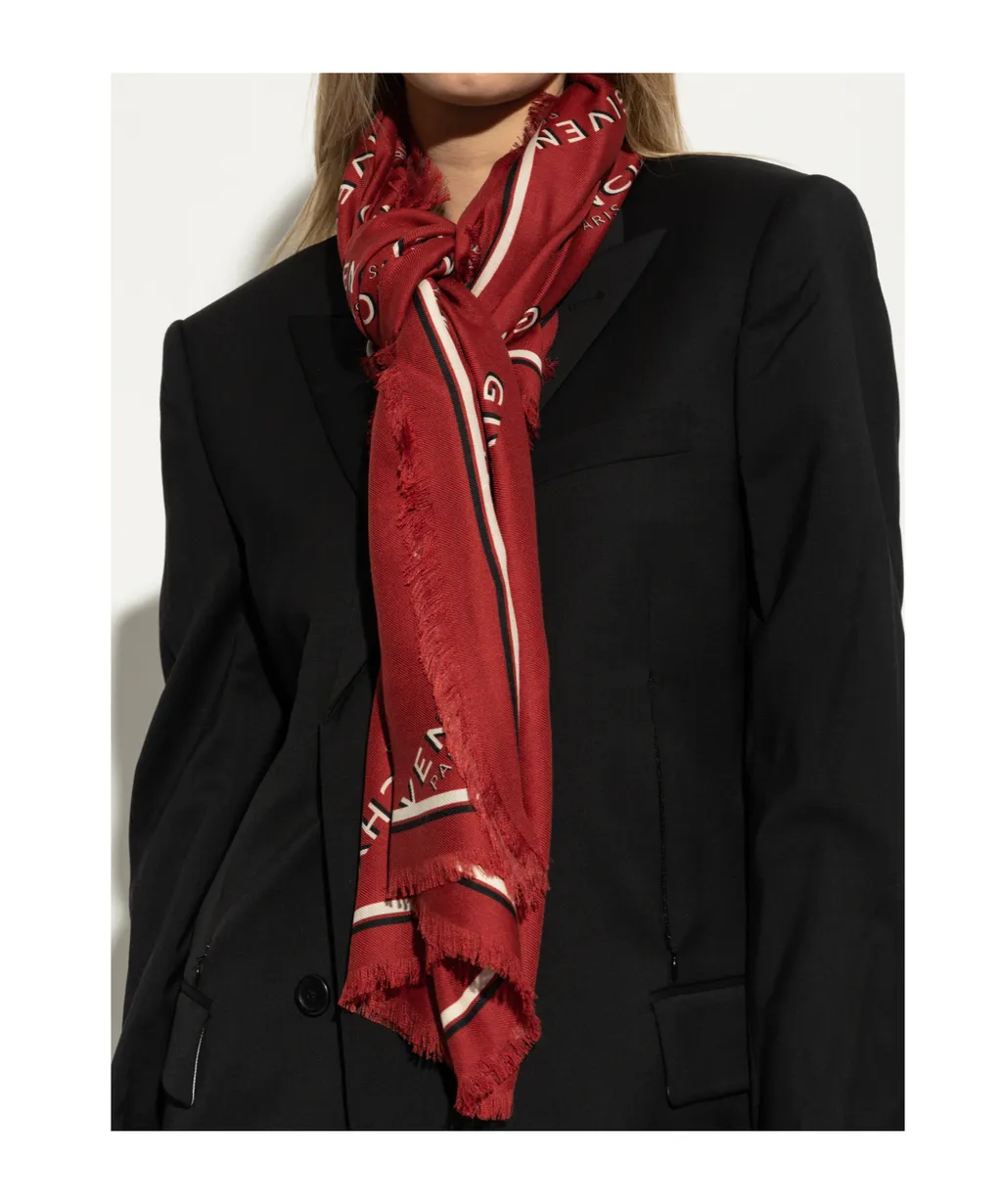 Givenchy Logo Monogram Frayed-Edge Scarf