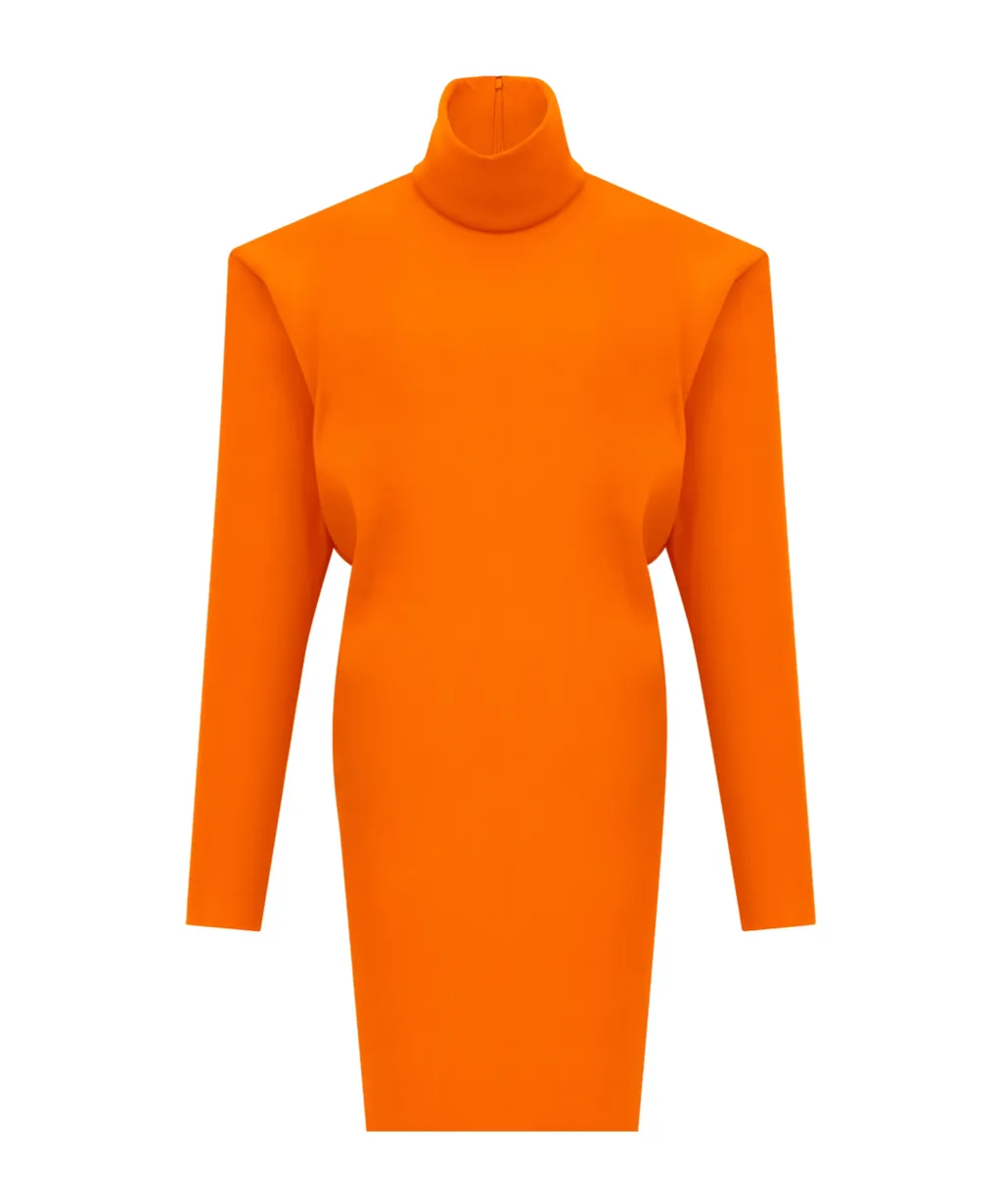 Saint Laurent High Neck Long-Sleeved Boxy Dress