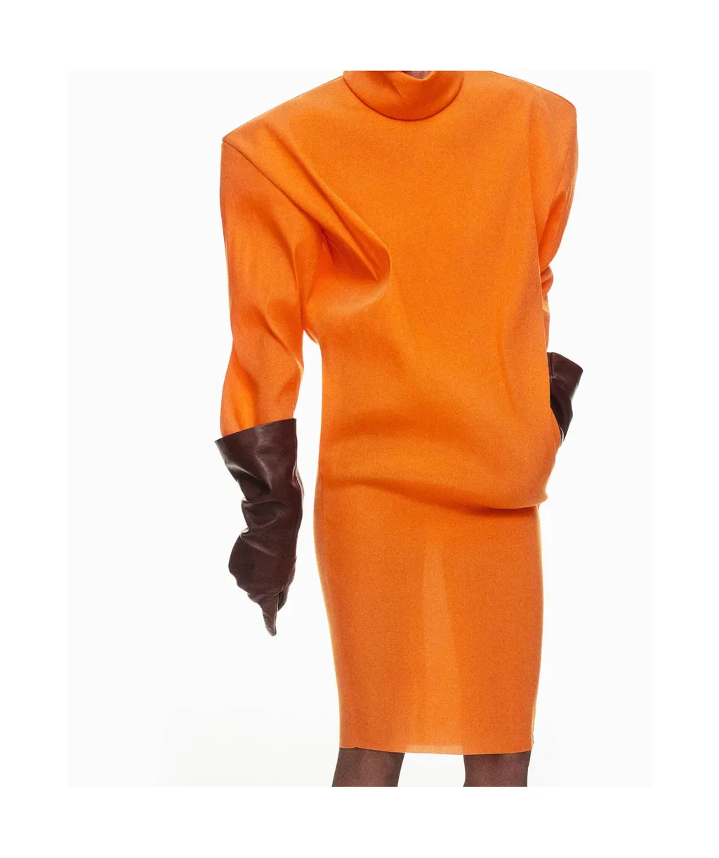 Saint Laurent High Neck Long-Sleeved Boxy Dress