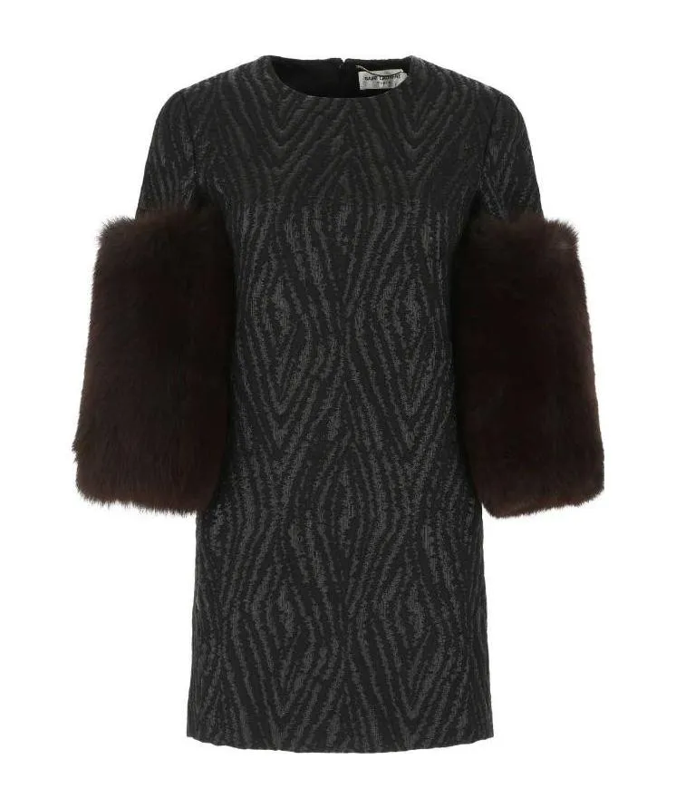 Saint Laurent Fur Sleeve Detail Dress