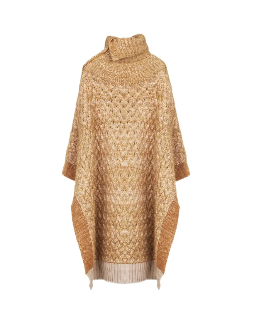 Knitted High-Neck Cape Pullover