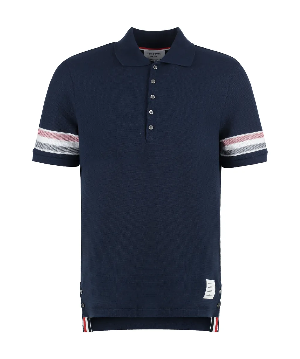 Thom Browne Logo Patch Striped Polo Shirt