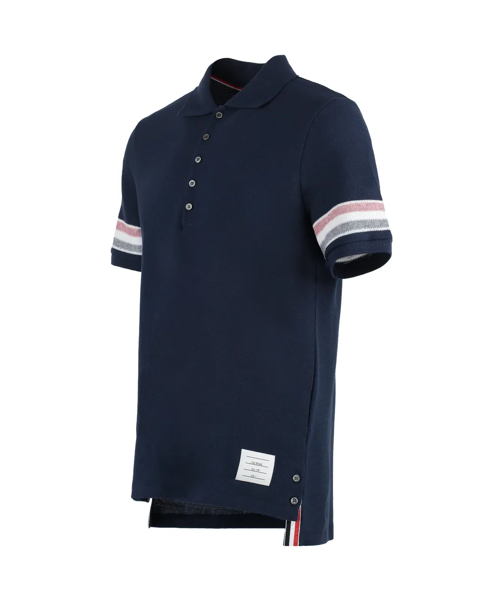 Thom Browne Logo Patch Striped Polo Shirt