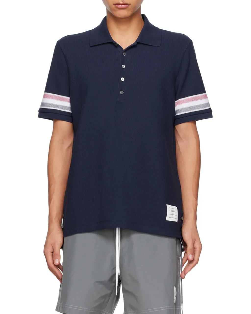 Thom Browne Logo Patch Striped Polo Shirt