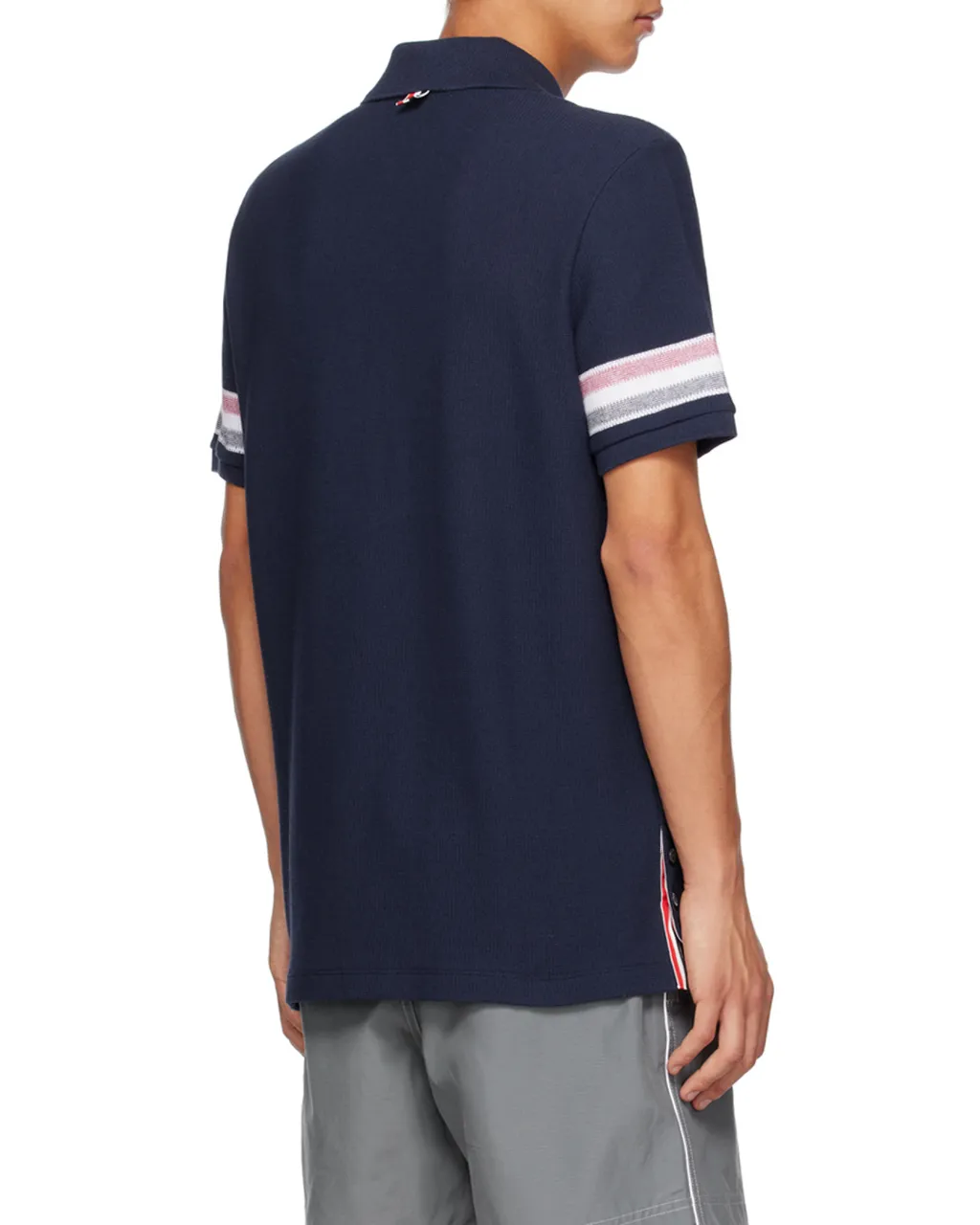 Thom Browne Logo Patch Striped Polo Shirt