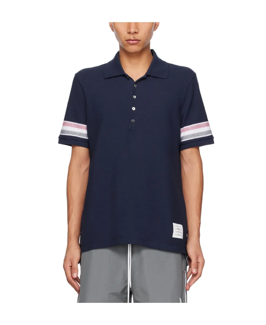 Thom Browne Logo Patch Striped Polo Shirt