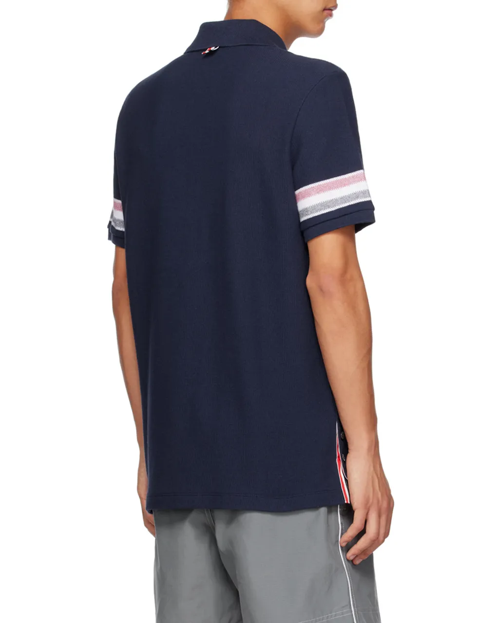 Thom Browne Logo Patch Striped Polo Shirt
