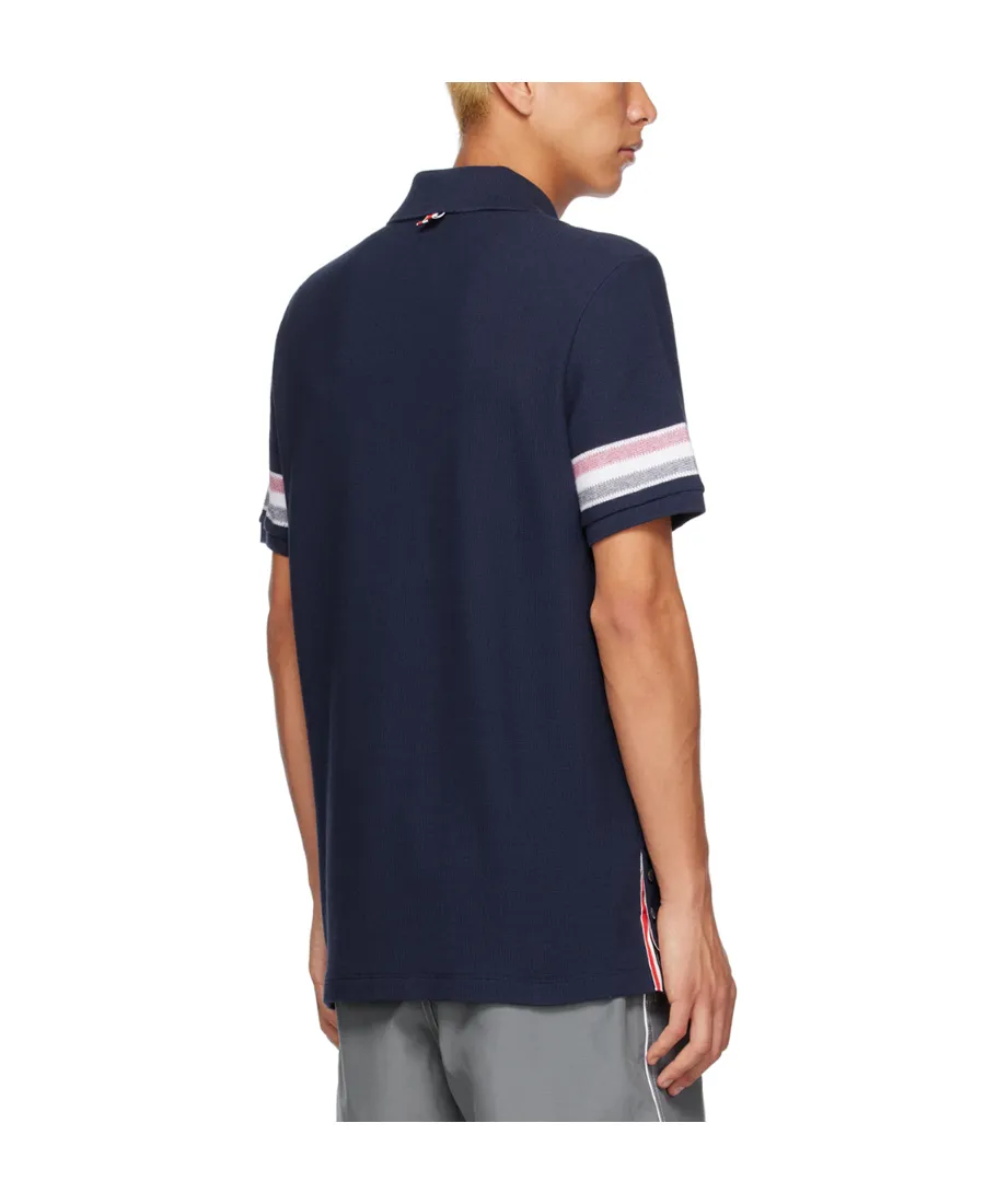 Thom Browne Logo Patch Striped Polo Shirt