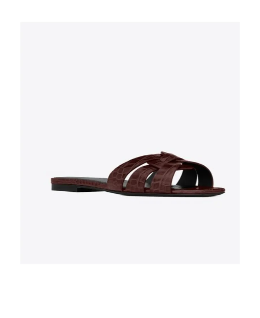 Nu Pieds Crocodile-Embossed Sandals