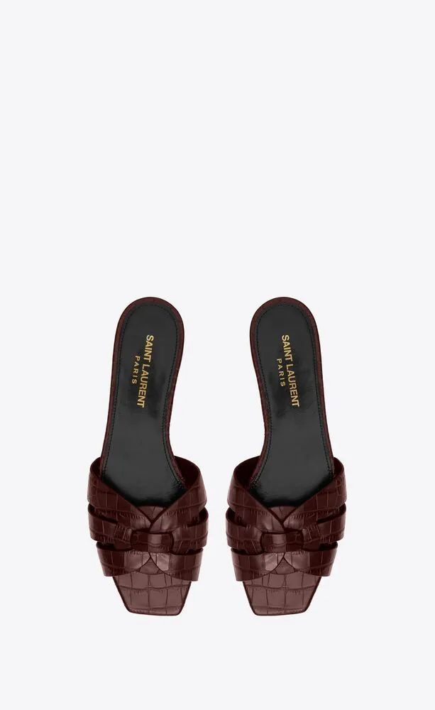 Nu Pieds Crocodile-Embossed Sandals