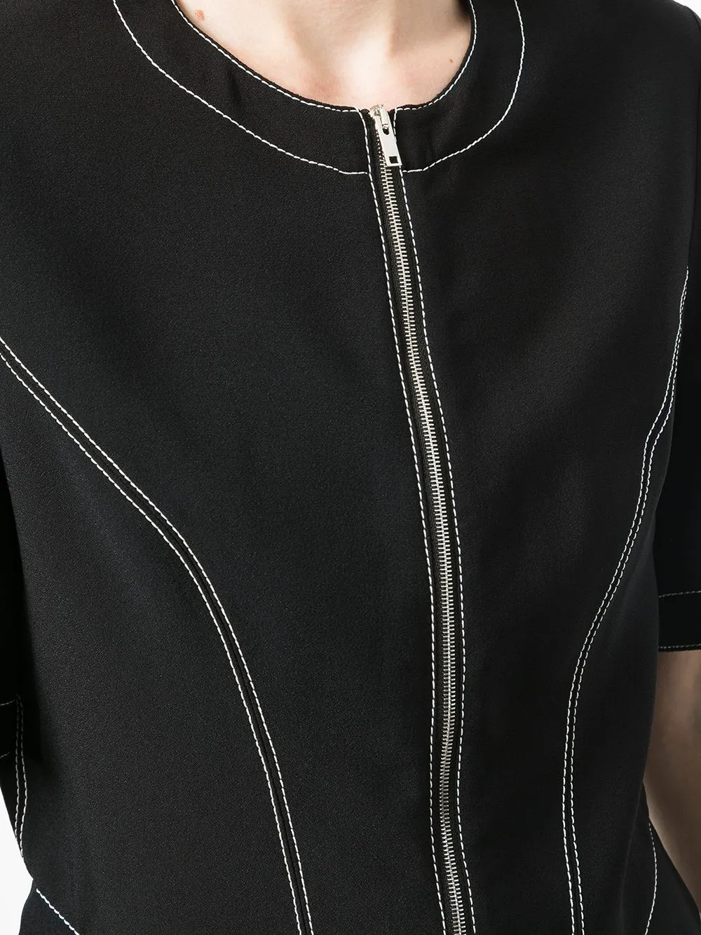 Contrast-Stitching Zipped Top