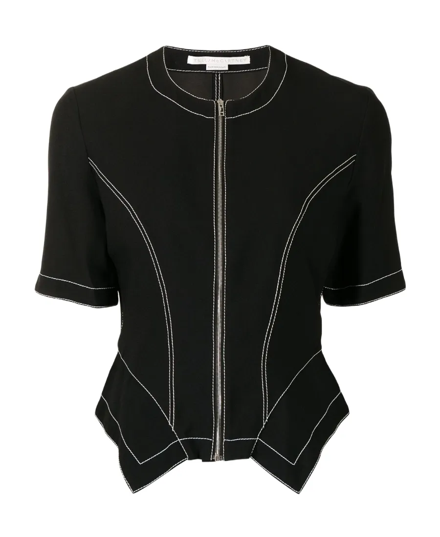 Contrast-Stitching Zipped Top