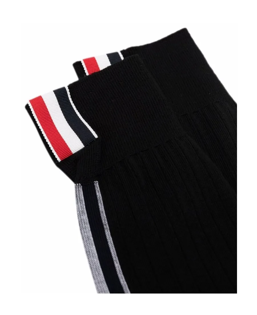 Black Inlaid Striped Wool Tube Socks