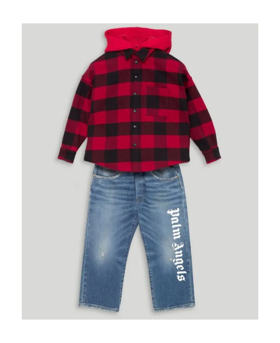 Palm Angels Kids Logo Print Hooded Overshirt
