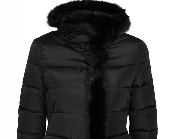 Down Jacket With Hairy Collar Logo
