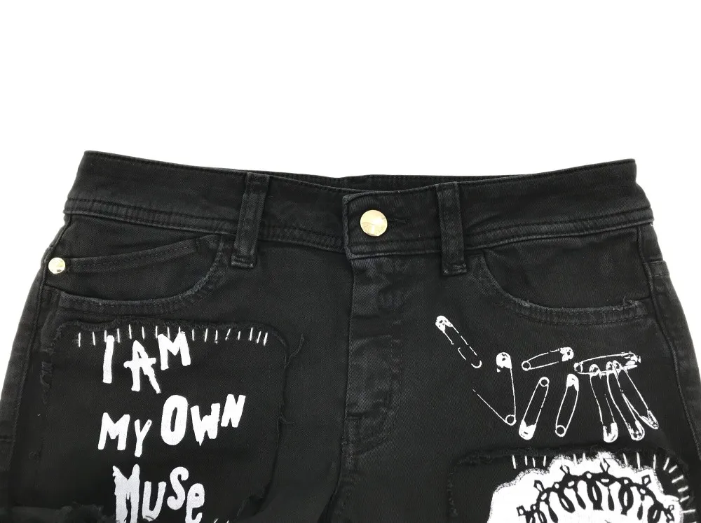 Printed Denim Pants