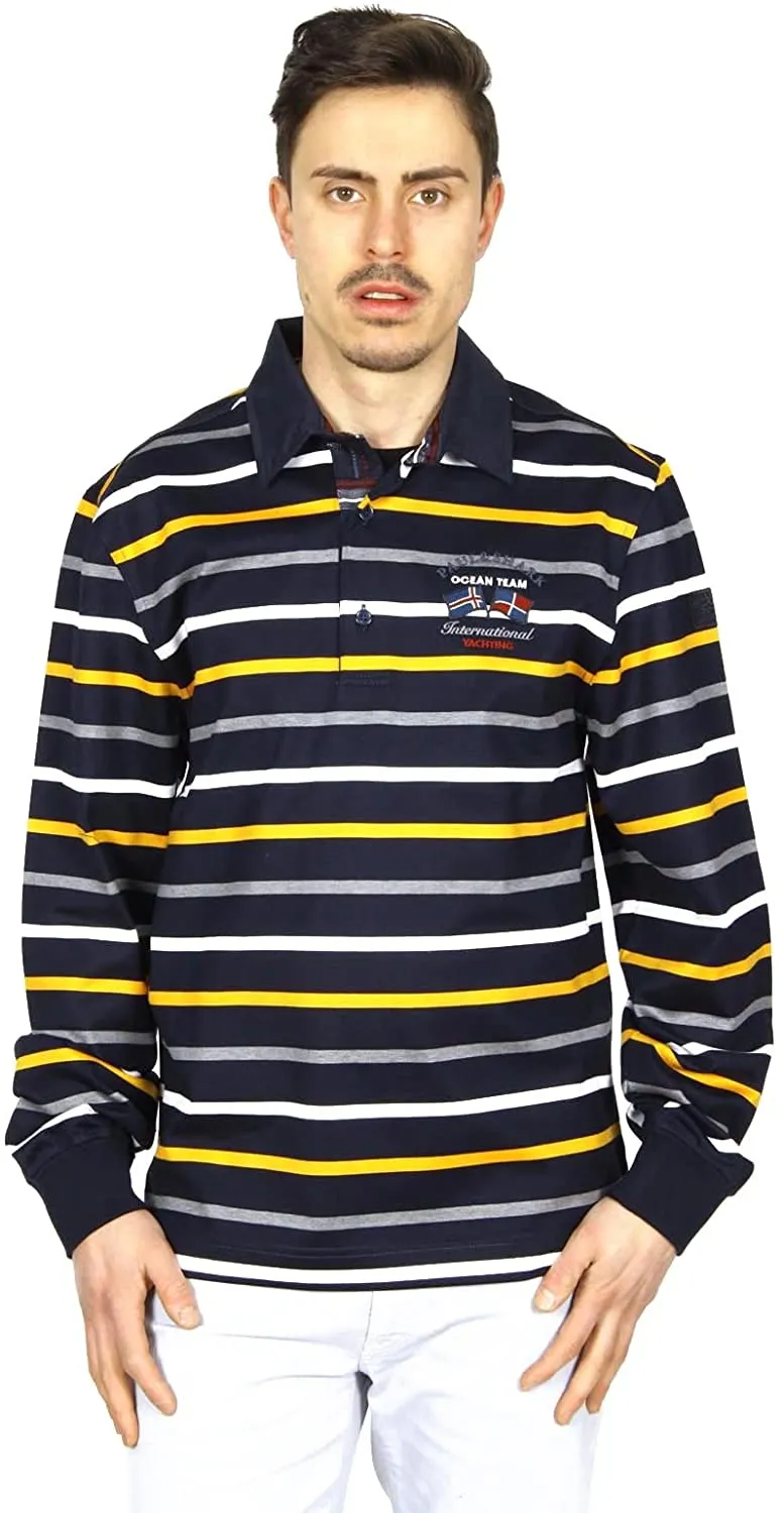 Striped Long-Sleeved Polo Shirt