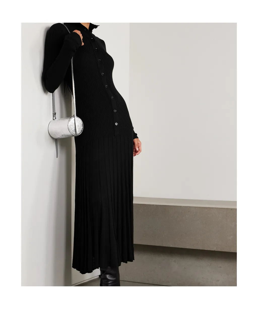Jada Pleated Ribbed-Knit Wool Maxi Dress