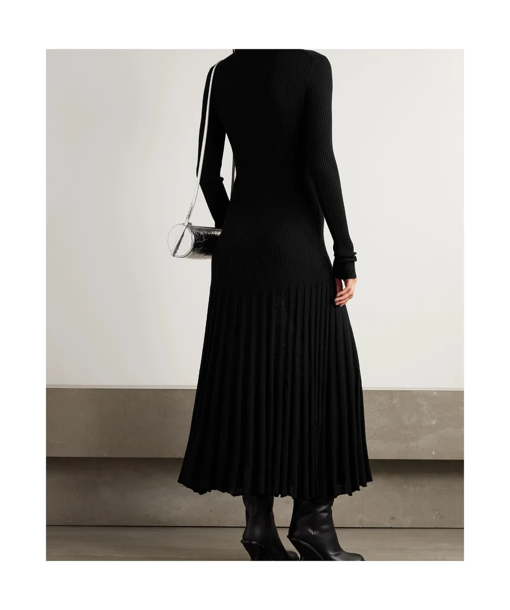 Jada Pleated Ribbed-Knit Wool Maxi Dress