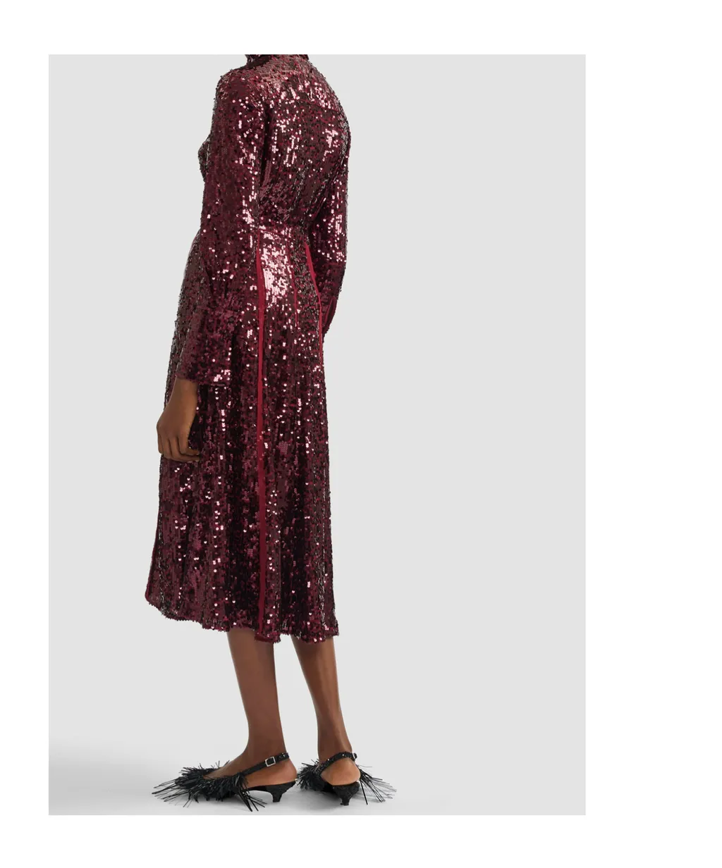 Frayed Sequined Crepe De Chine Midi Skirt