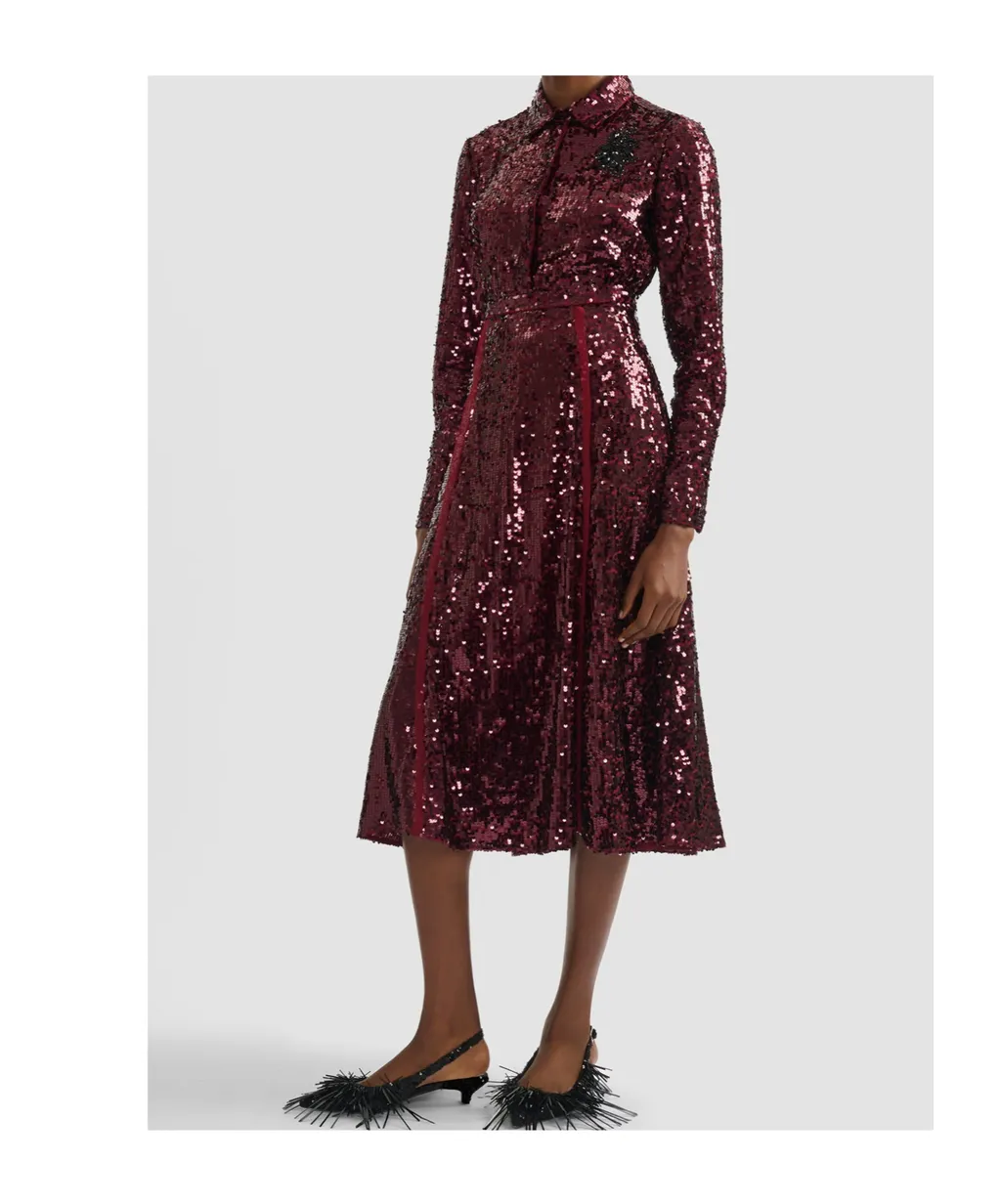 Frayed Sequined Crepe De Chine Midi Skirt