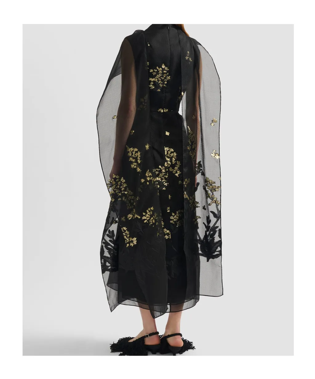 Organza Openwork Pleated Midi Dress