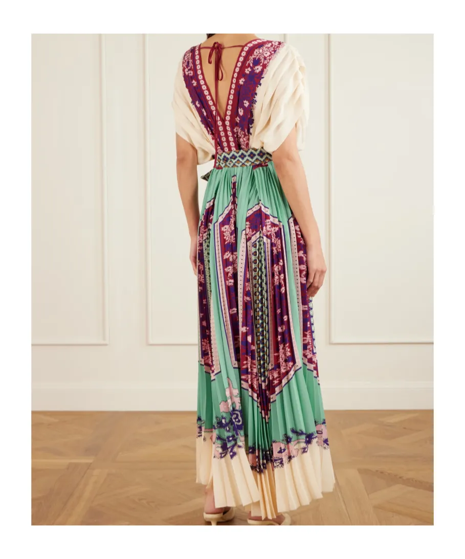 V-Neck Floral Pleated Midi Dress