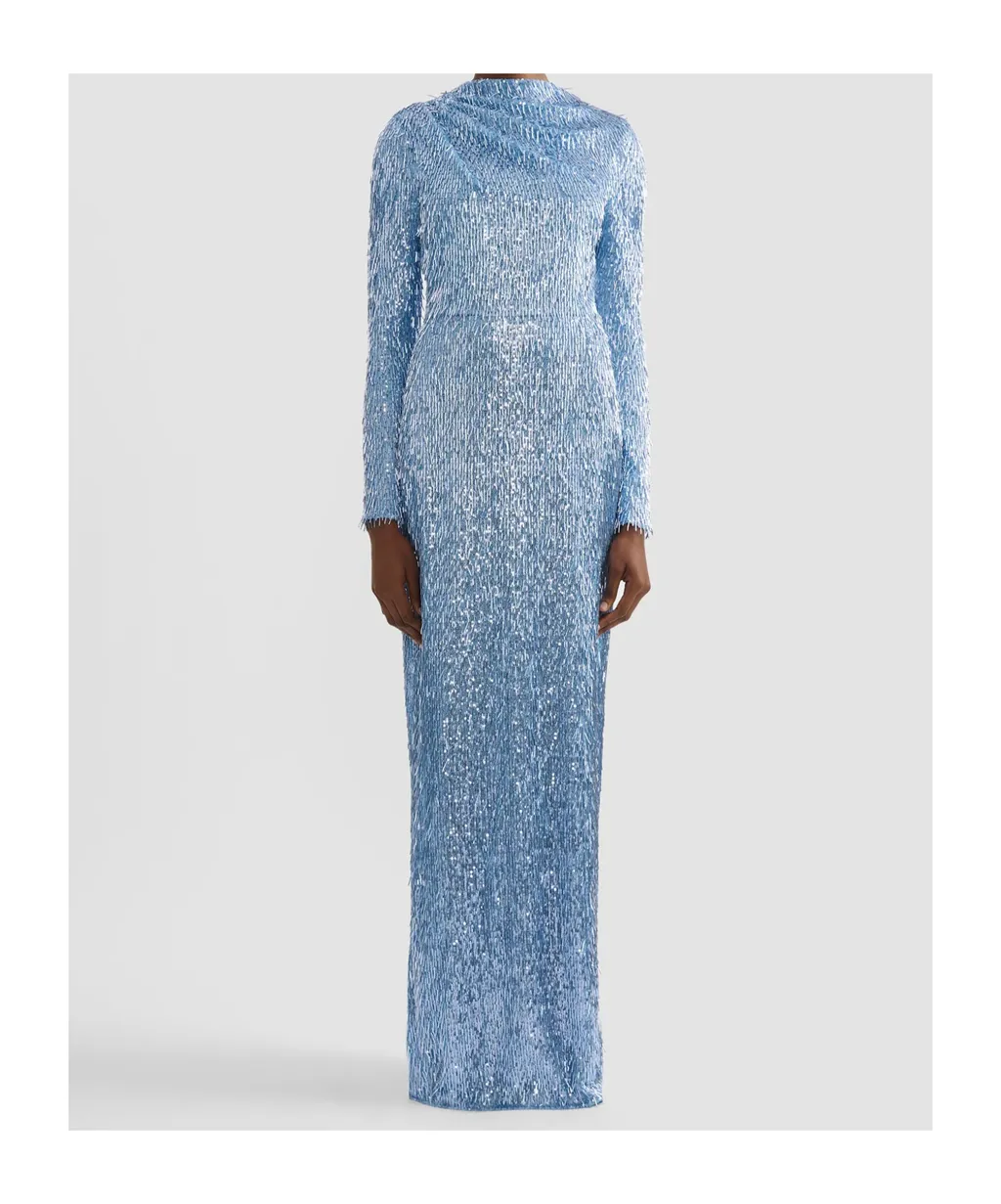 Sequin Long-Sleeve Maxi Gown