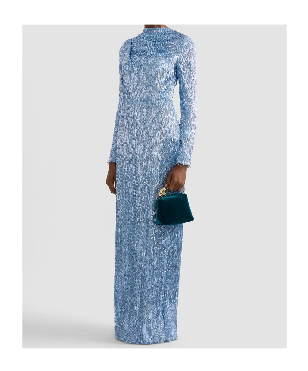 Sequin Long-Sleeve Maxi Gown