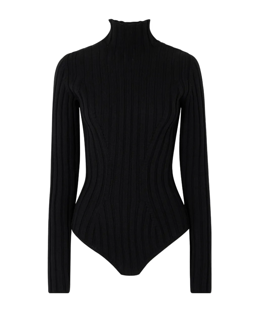Ribbed Wool Turtleneck Bodysuit