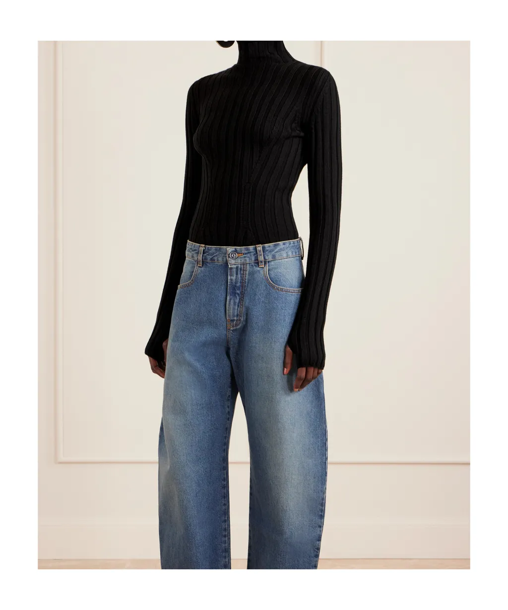Ribbed Wool Turtleneck Bodysuit